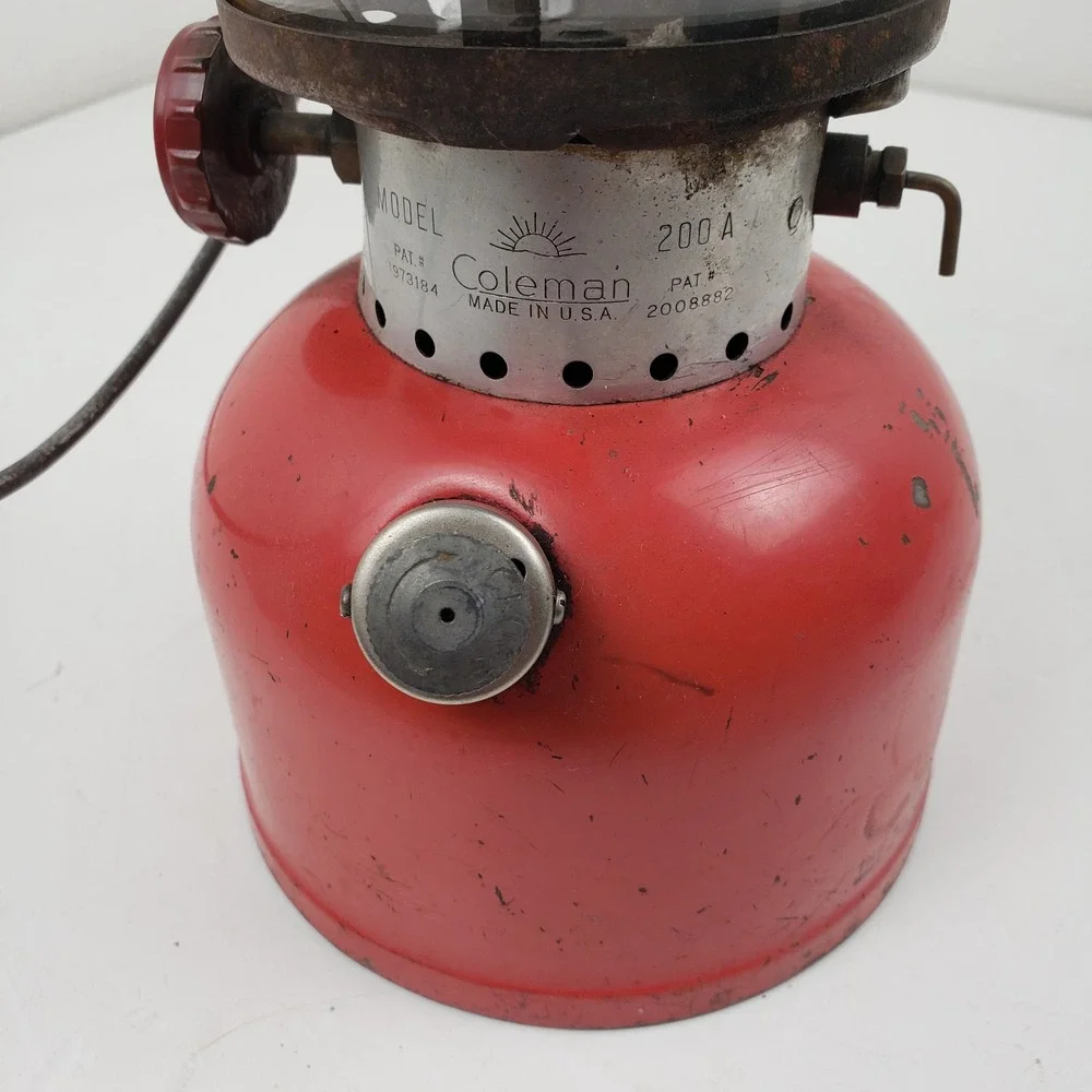 Coleman 200A Red Gas Lantern Single Mantle Original Pyrex Globe USA 11/57